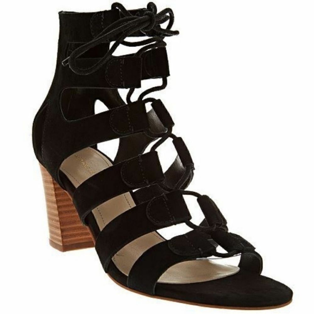 Marc Fisher Paradox Suede Block Heel Lace Up Sandals in Black Size 9